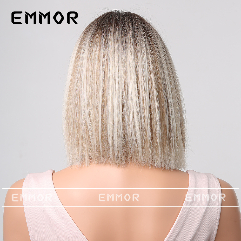 Emmor Amazon cross-border new wig middle part gray short straight bobo head full head cover factory direct sales