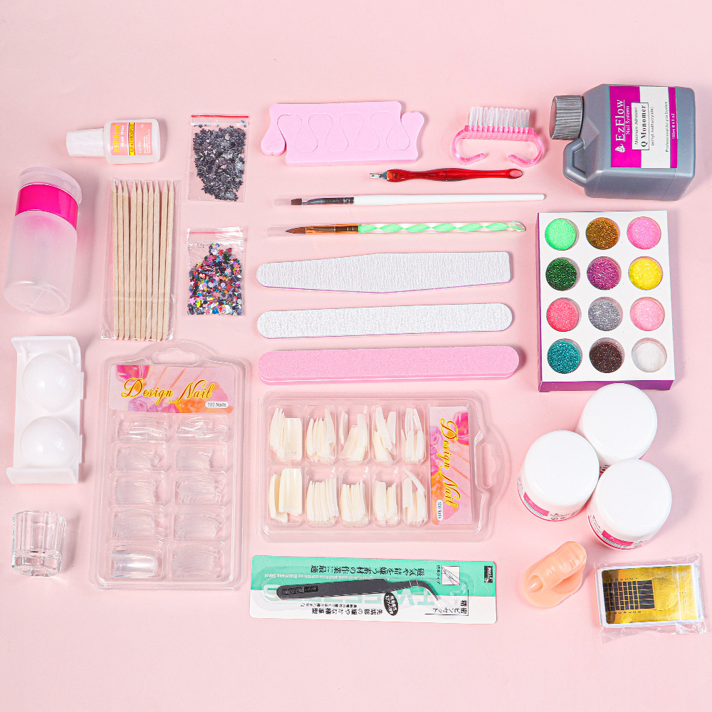 Manicure set full set of crystal powder, white powder and transparent set 12 colors glitter French nails beginner home learning set