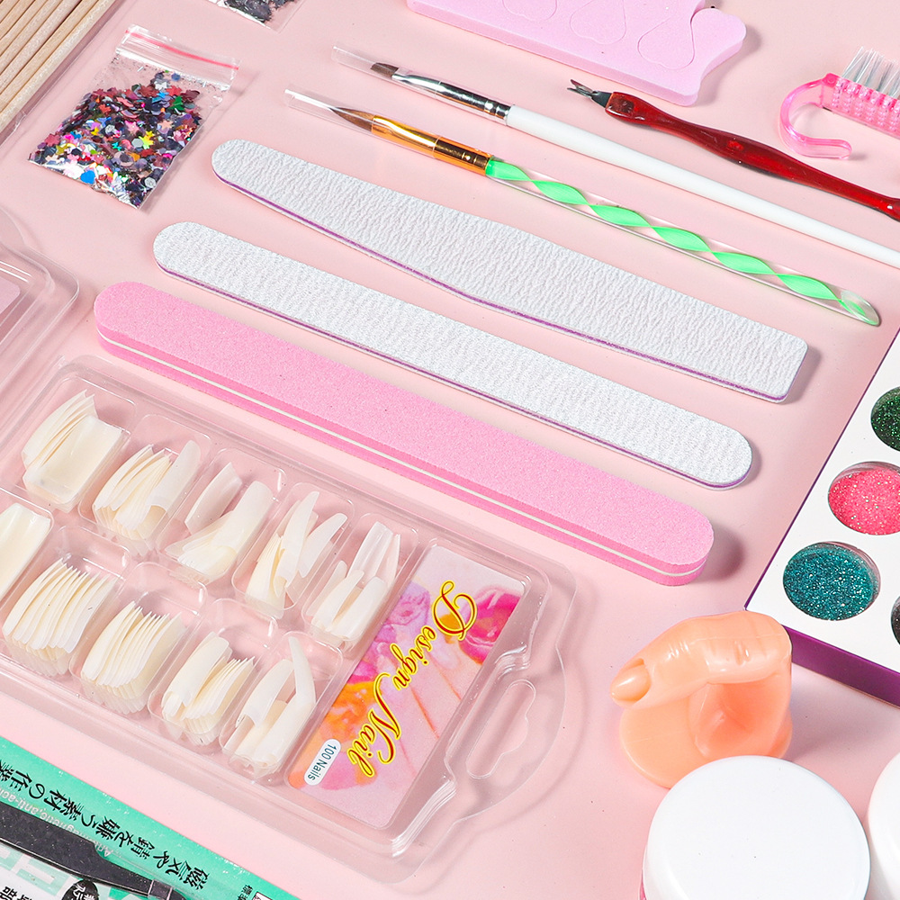 Manicure set full set of crystal powder, white powder and transparent set 12 colors glitter French nails beginner home learning set