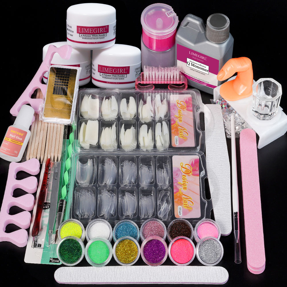 Manicure set full set of crystal powder, white powder and transparent set 12 colors glitter French nails beginner home learning set