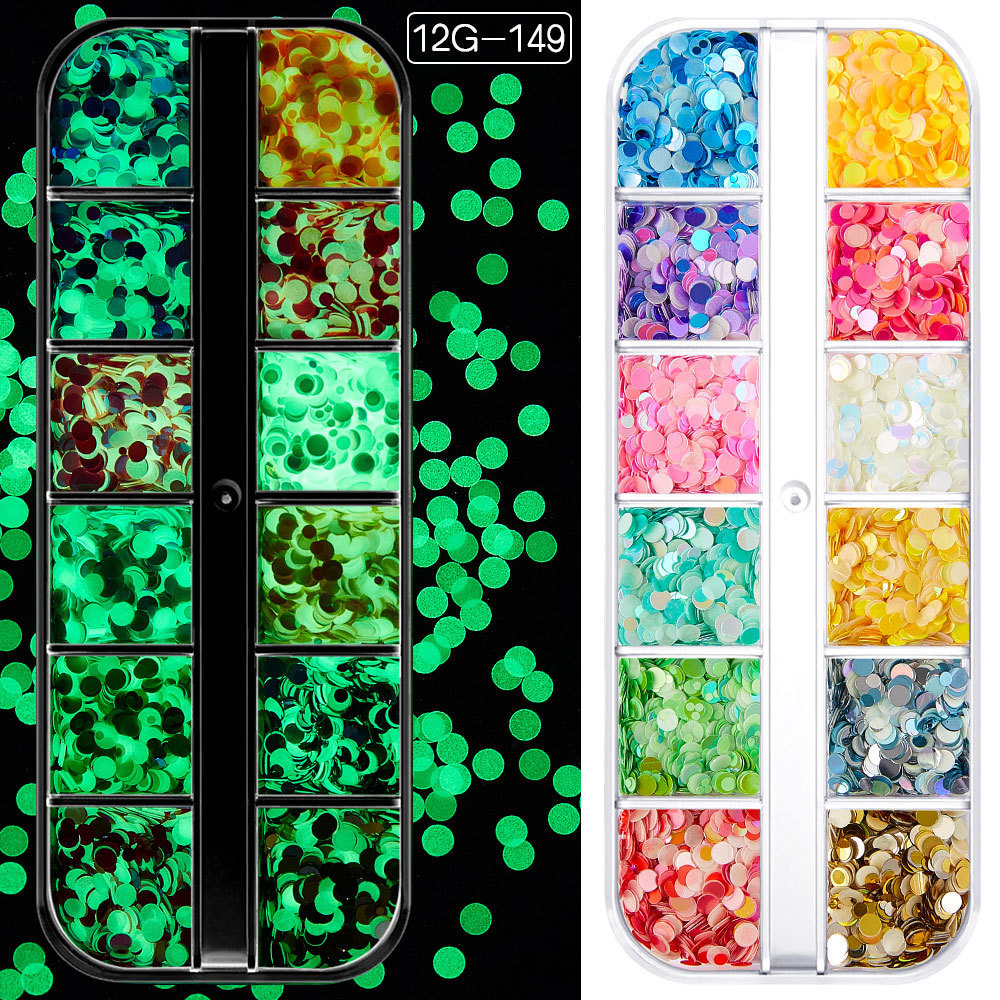 Cross-border luminous powder nail art sequins glitter butterfly five-pointed star heart luminous nail polish nail stickers jewelry diamond