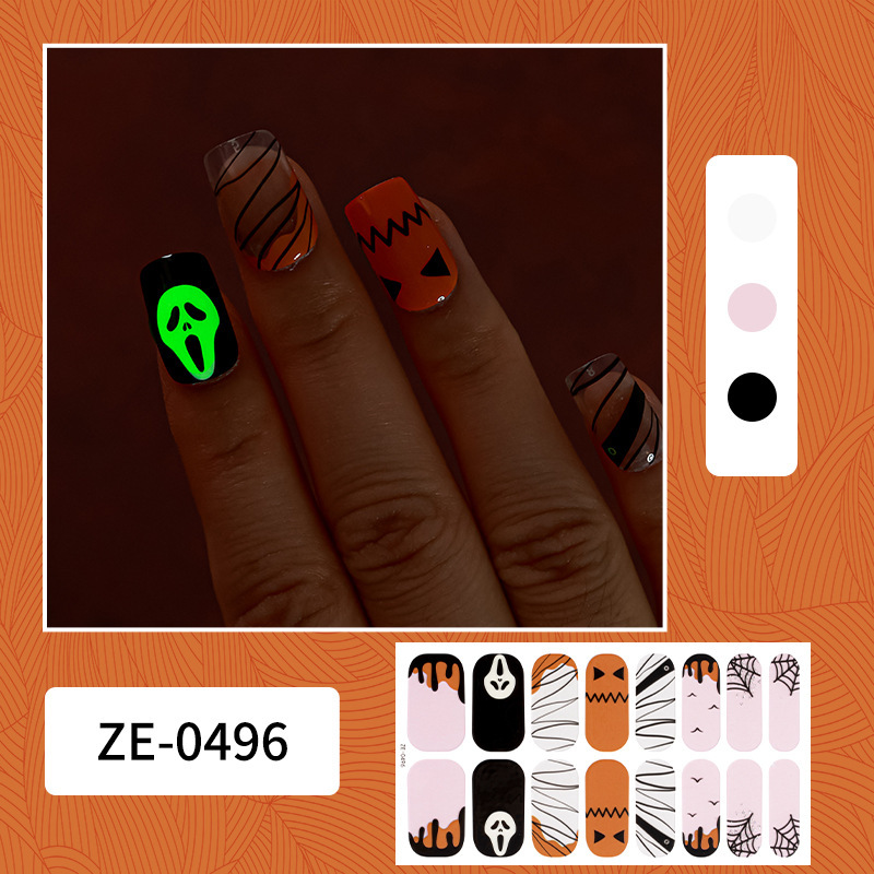 Zhengxiang cross-border new Halloween luminous nail polish film nail stickers spider web ghost dark series European and American nail stickers
