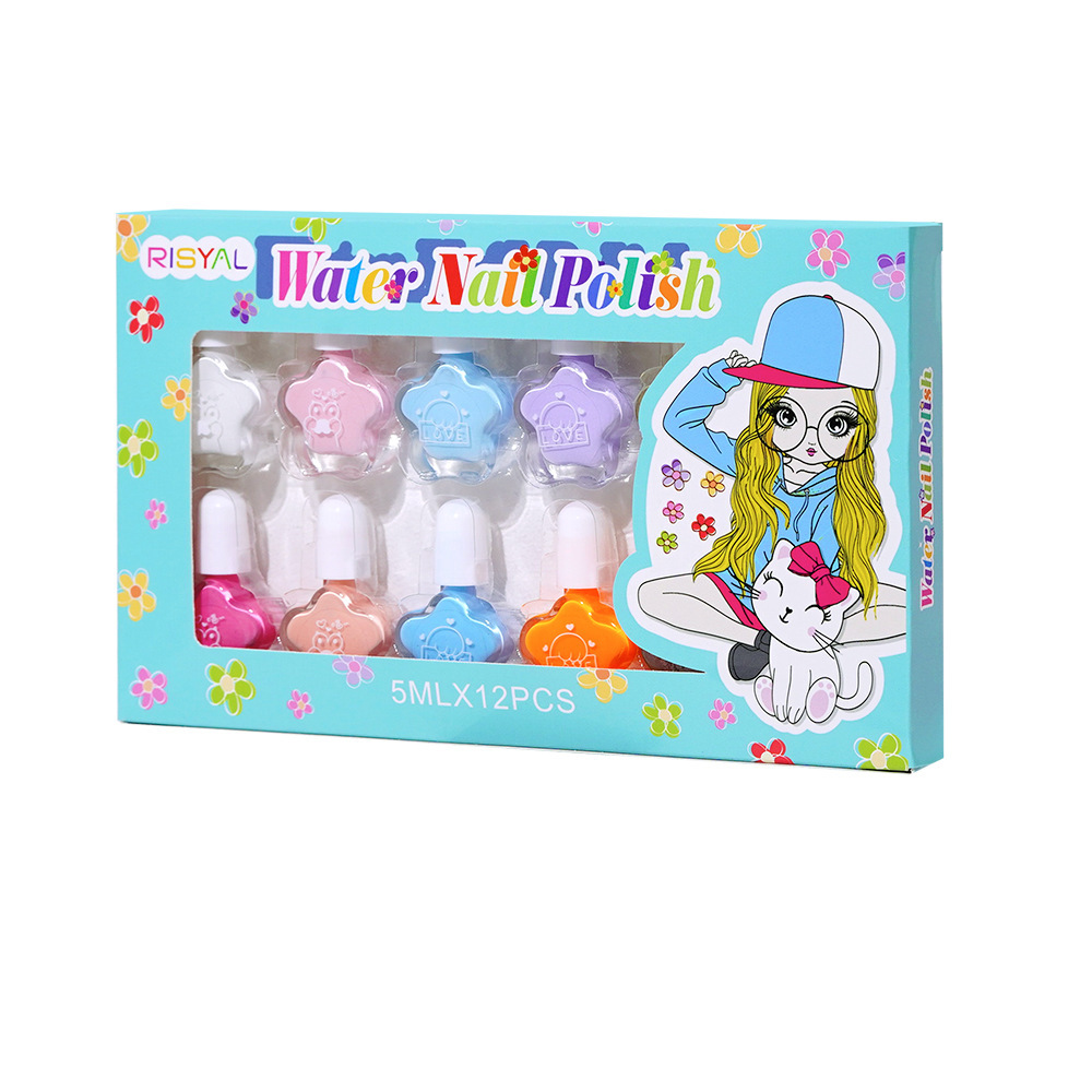Cartoon water-based nail polish can be peeled and washed plum blossom 12 color set cartoon combination cross-border supply