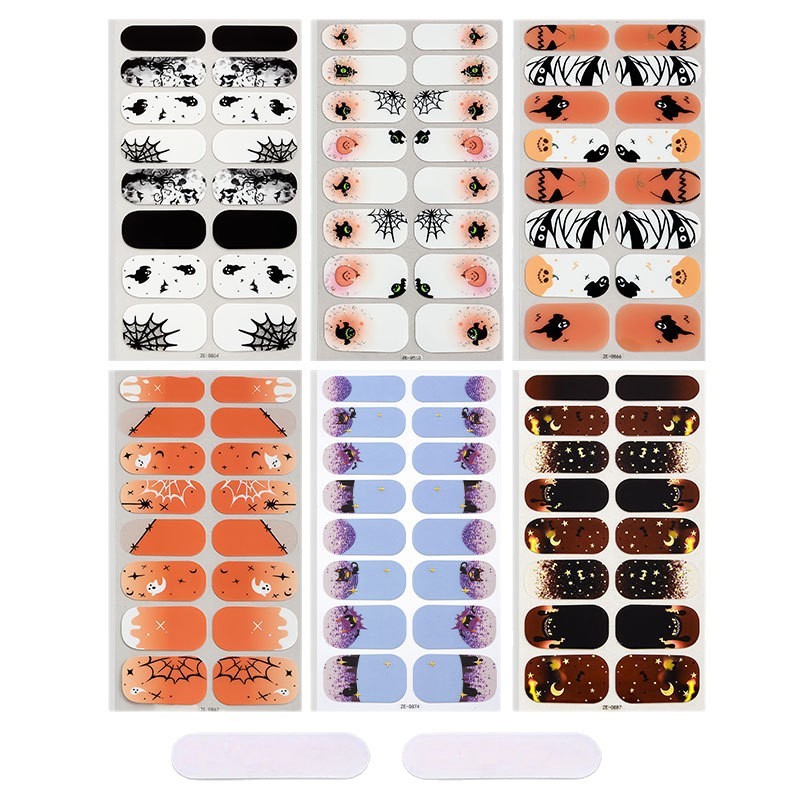 Zhengxiang cross-border new Halloween luminous nail polish film nail stickers spider web ghost dark series European and American nail stickers