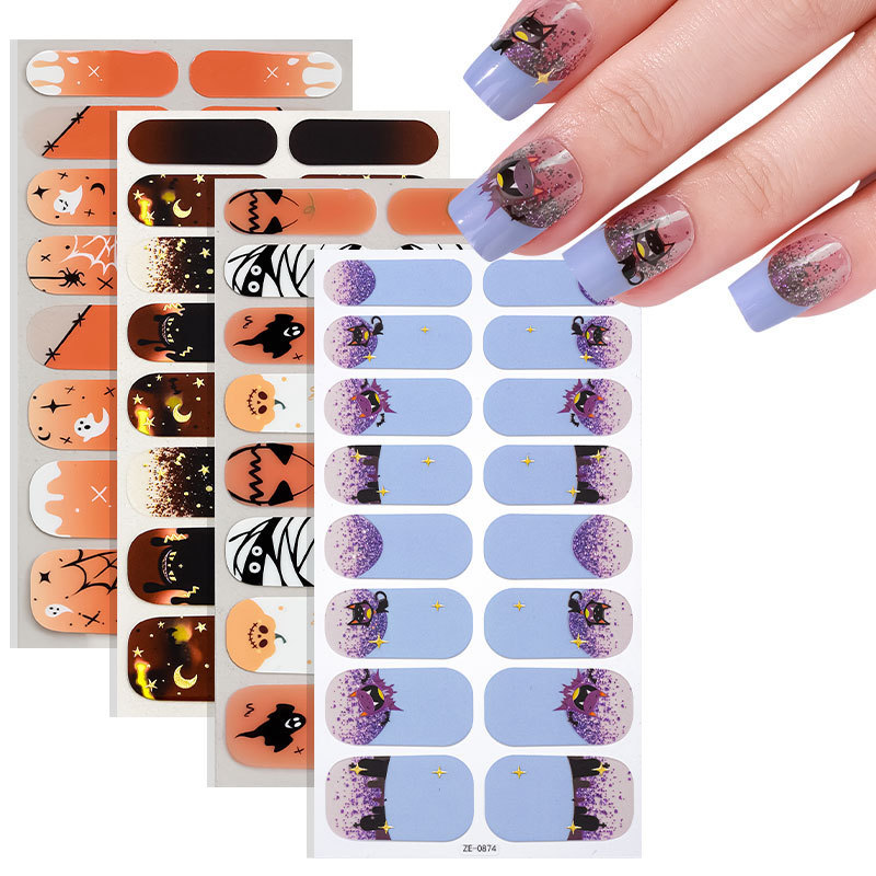 Zhengxiang cross-border new Halloween luminous nail polish film nail stickers spider web ghost dark series European and American nail stickers
