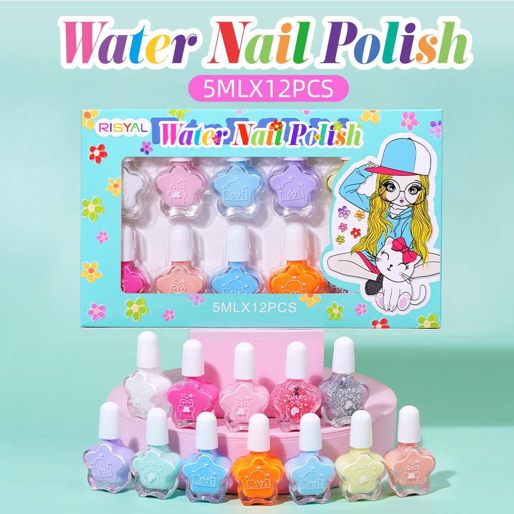 Cartoon water-based nail polish can be peeled and washed plum blossom 12 color set cartoon combination cross-border supply