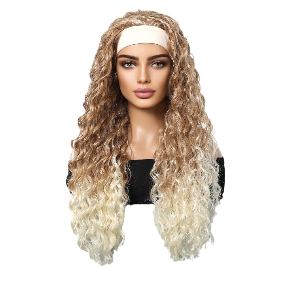 Cross-border European and American style wigs for women with gray hairband Latin American long curly hair fashionable fluffy white full head wigs