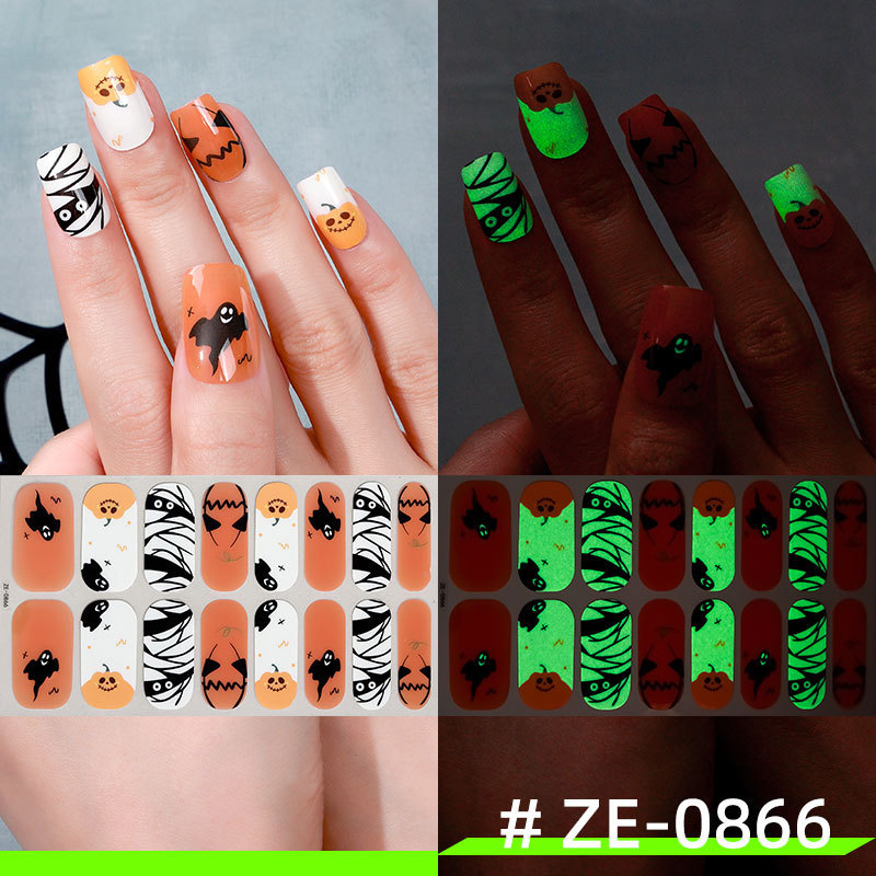 Zhengxiang cross-border new Halloween luminous nail polish film nail stickers spider web ghost dark series European and American nail stickers
