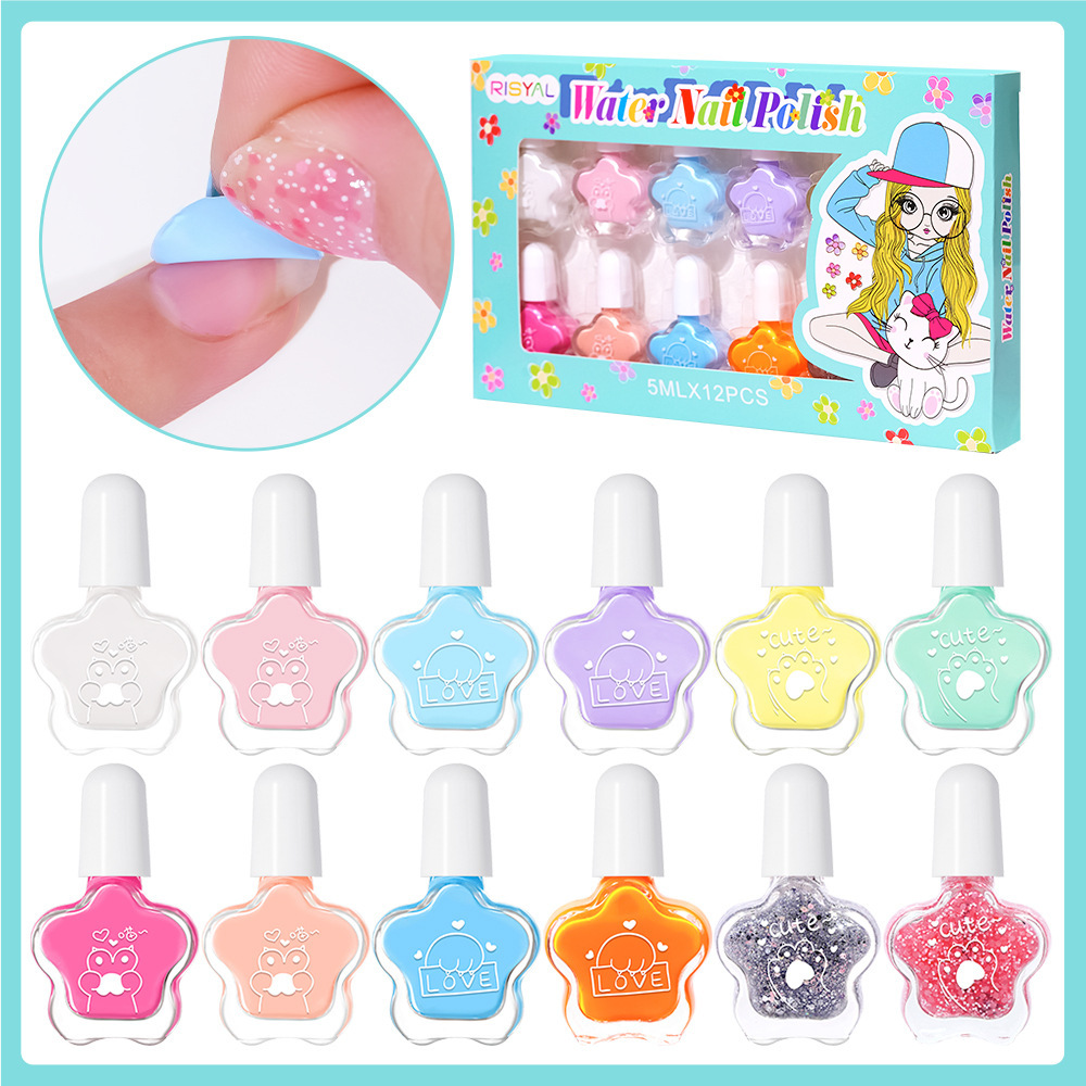 Cartoon water-based nail polish can be peeled and washed plum blossom 12 color set cartoon combination cross-border supply