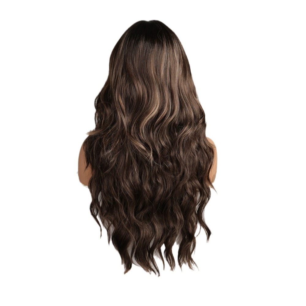 2024 new foreign trade highlighted brown bangs big wave long curly hair European and American wig full head hairstyle hair