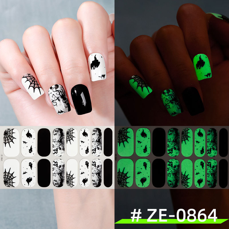 Zhengxiang cross-border new Halloween luminous nail polish film nail stickers spider web ghost dark series European and American nail stickers