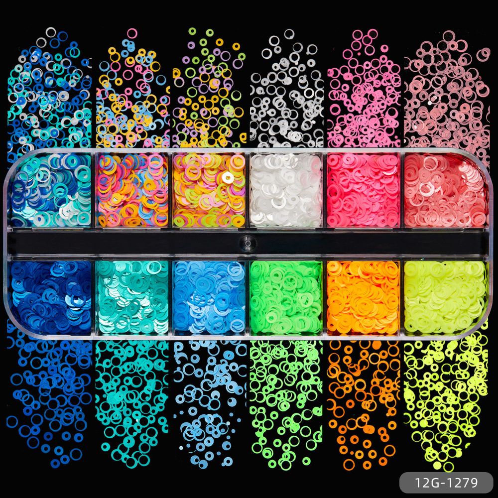 Foreign trade hot-selling ultra-thin PET sequins hollow ring 12 grid DIY handicraft slime dripping glue flow hemp