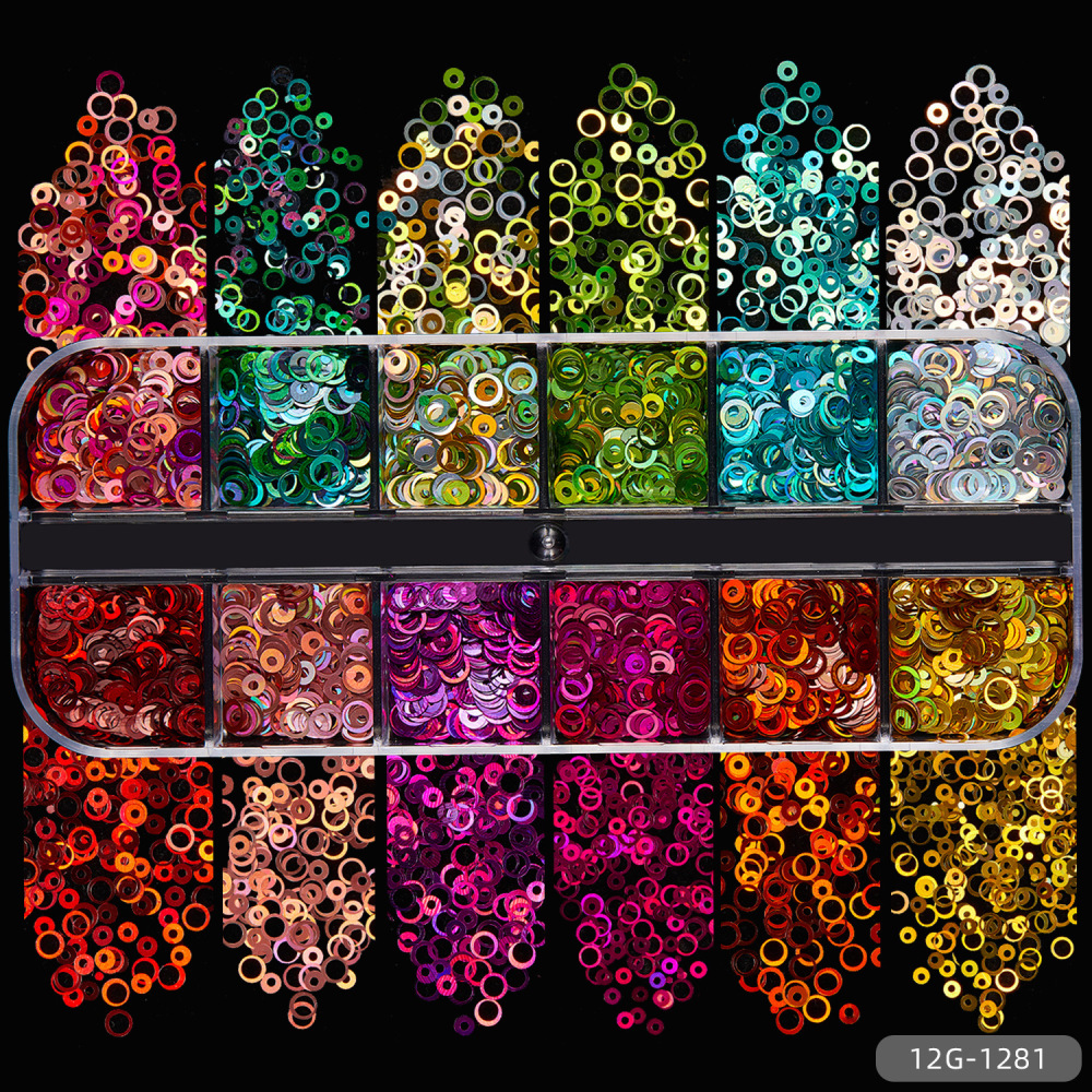 Foreign trade hot-selling ultra-thin PET sequins hollow ring 12 grid DIY handicraft slime dripping glue flow hemp