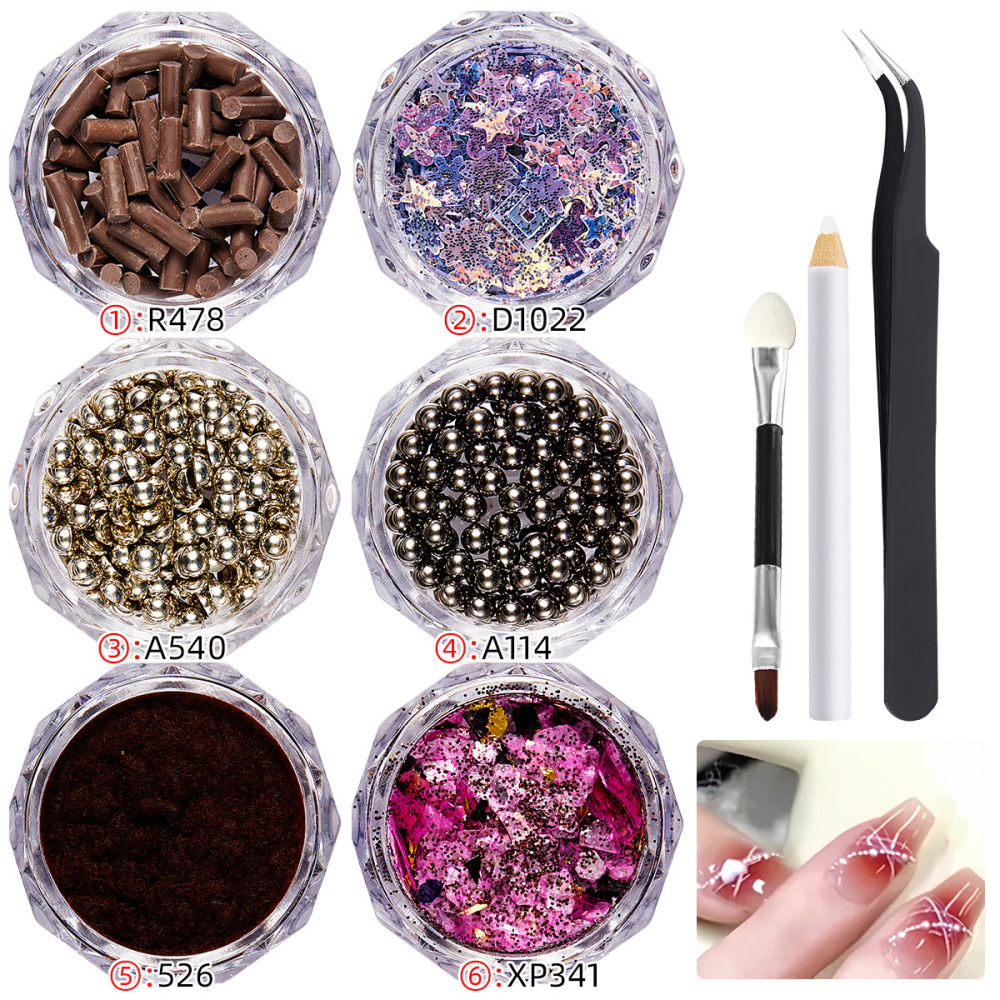 Cross-border hot selling nail art ultra-thin pet material glitter sequins polymer clay silver small steel balls DIY wearable nail accessories batch