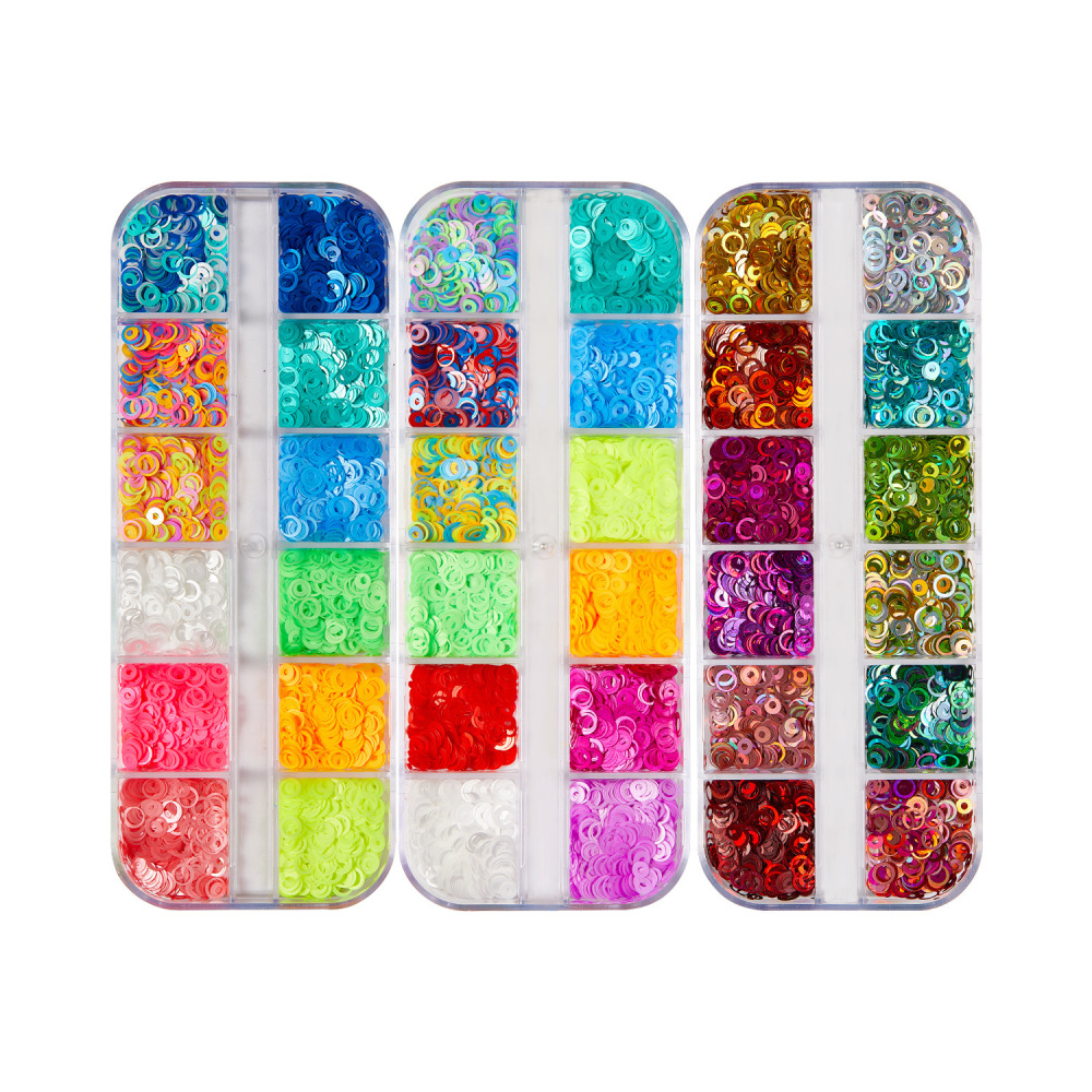 Foreign trade hot-selling ultra-thin PET sequins hollow ring 12 grid DIY handicraft slime dripping glue flow hemp