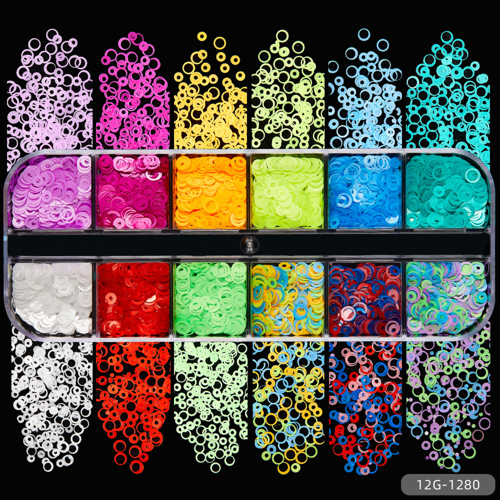 Foreign trade hot-selling ultra-thin PET sequins hollow ring 12 grid DIY handicraft slime dripping glue flow hemp