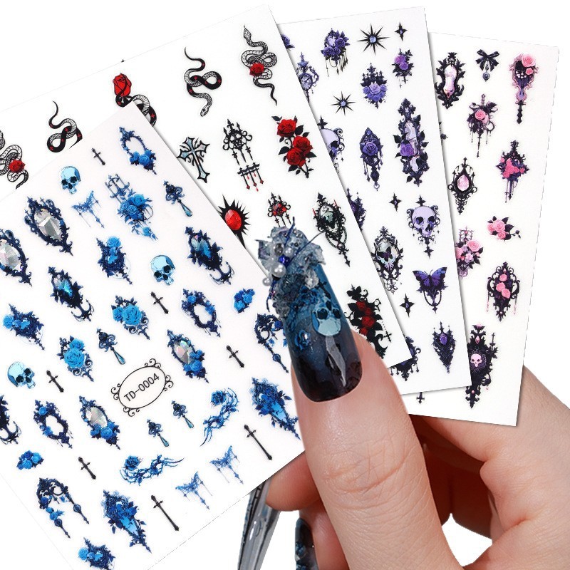 Zhengxiang dark rose gothic style soft glue decals 5d nail art stickers relief DIY Halloween nail stickers INS