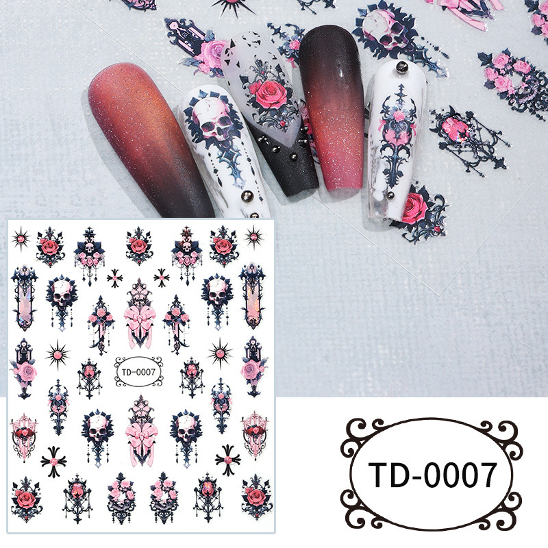 Zhengxiang dark rose gothic style soft glue decals 5d nail art stickers relief DIY Halloween nail stickers INS