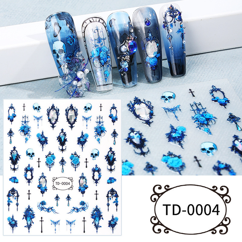 Zhengxiang dark rose gothic style soft glue decals 5d nail art stickers relief DIY Halloween nail stickers INS