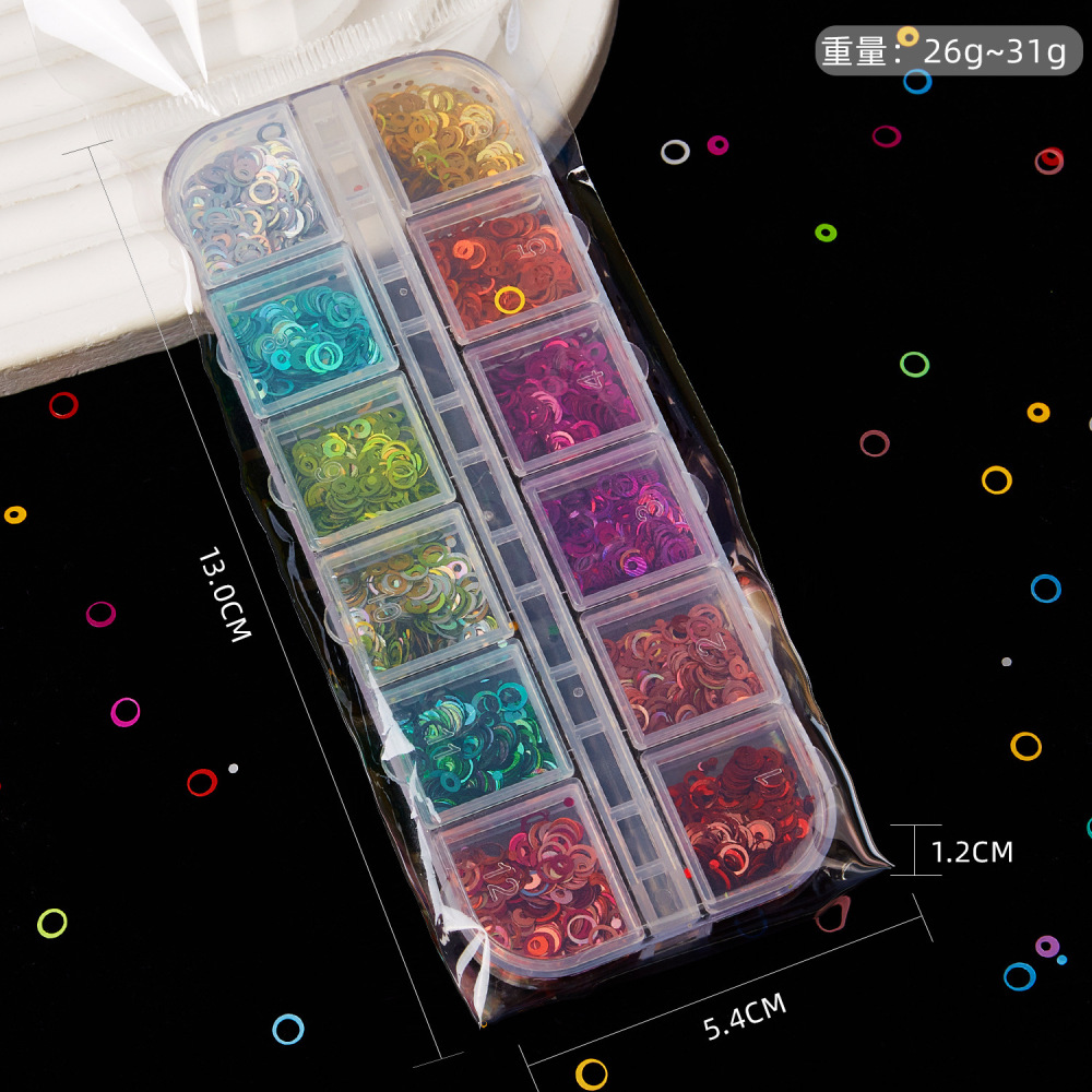 Foreign trade hot-selling ultra-thin PET sequins hollow ring 12 grid DIY handicraft slime dripping glue flow hemp