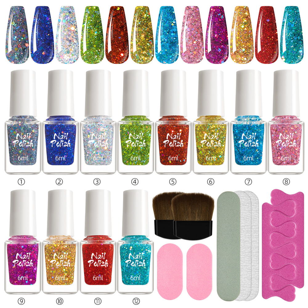No-bake 12-color nail polish set, non-tearable nail art tools, full set of no-bake quick-drying nail polish glue wholesale