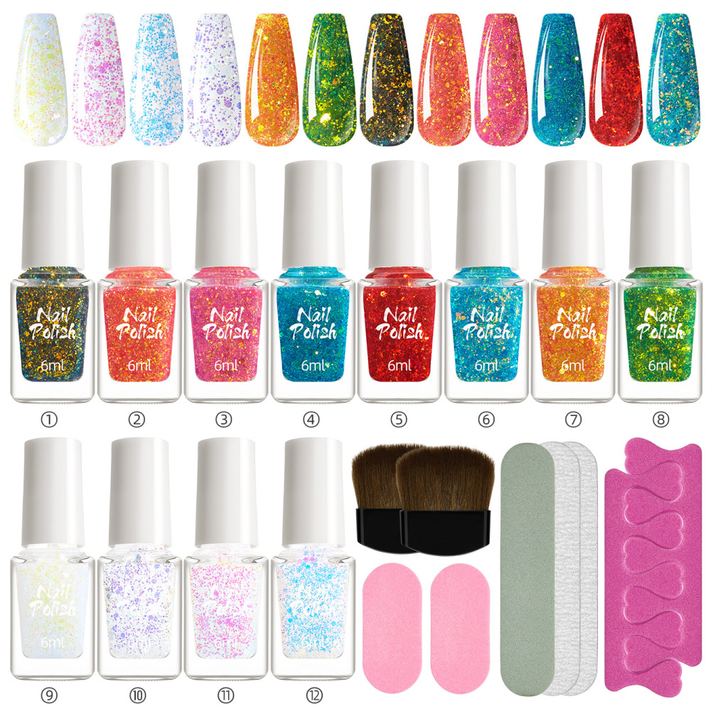 No-bake 12-color nail polish set, non-tearable nail art tools, full set of no-bake quick-drying nail polish glue wholesale