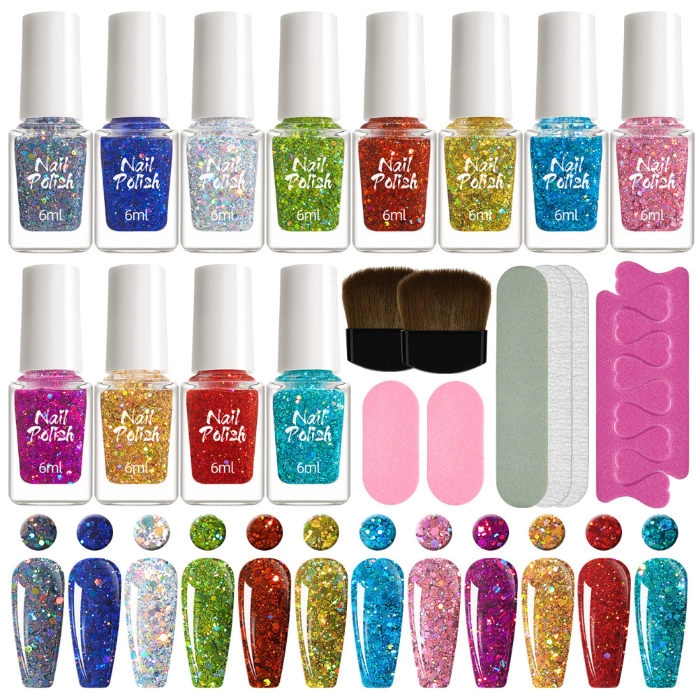 No-bake 12-color nail polish set, non-tearable nail art tools, full set of no-bake quick-drying nail polish glue wholesale
