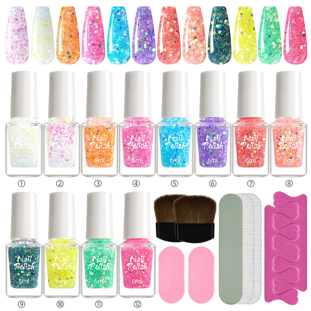 No-bake 12-color nail polish set, non-tearable nail art tools, full set of no-bake quick-drying nail polish glue wholesale
