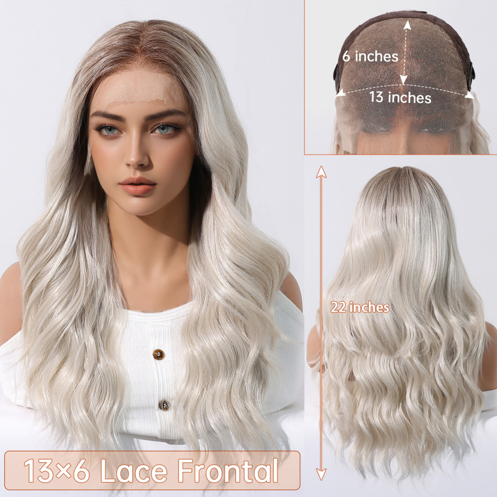 Cross-border grandma gray wig 13*6 large area full hand-woven long curly hair random parting secondary shaping full head cover