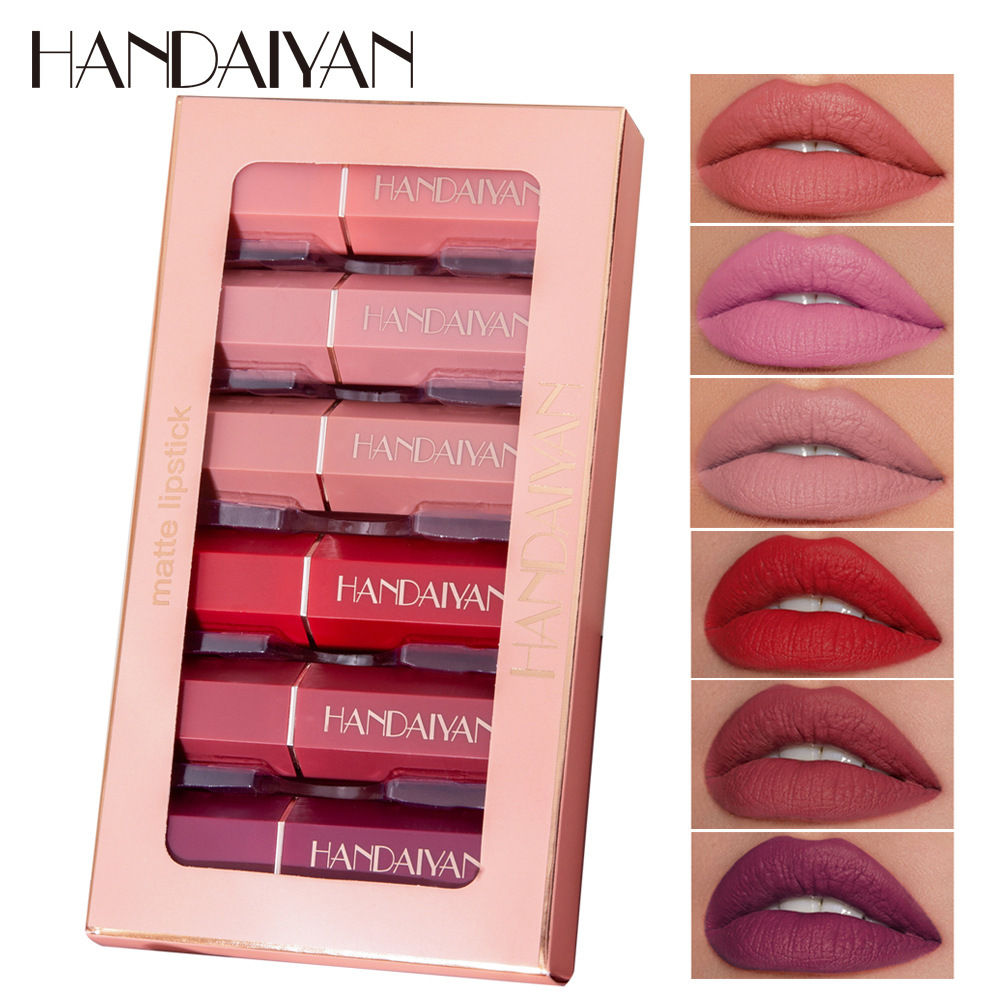 Cross-border matte hexagonal lipstick set, long-lasting waterproof matte lipstick, HANDAIYAN foreign trade lipstick set.