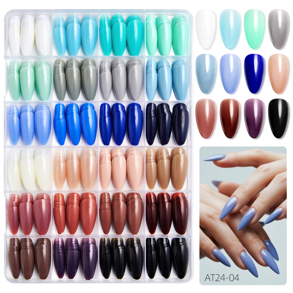 Amazon 24-color boxed adult wearable almond tip nails matte color press-on nail art nails fake nails