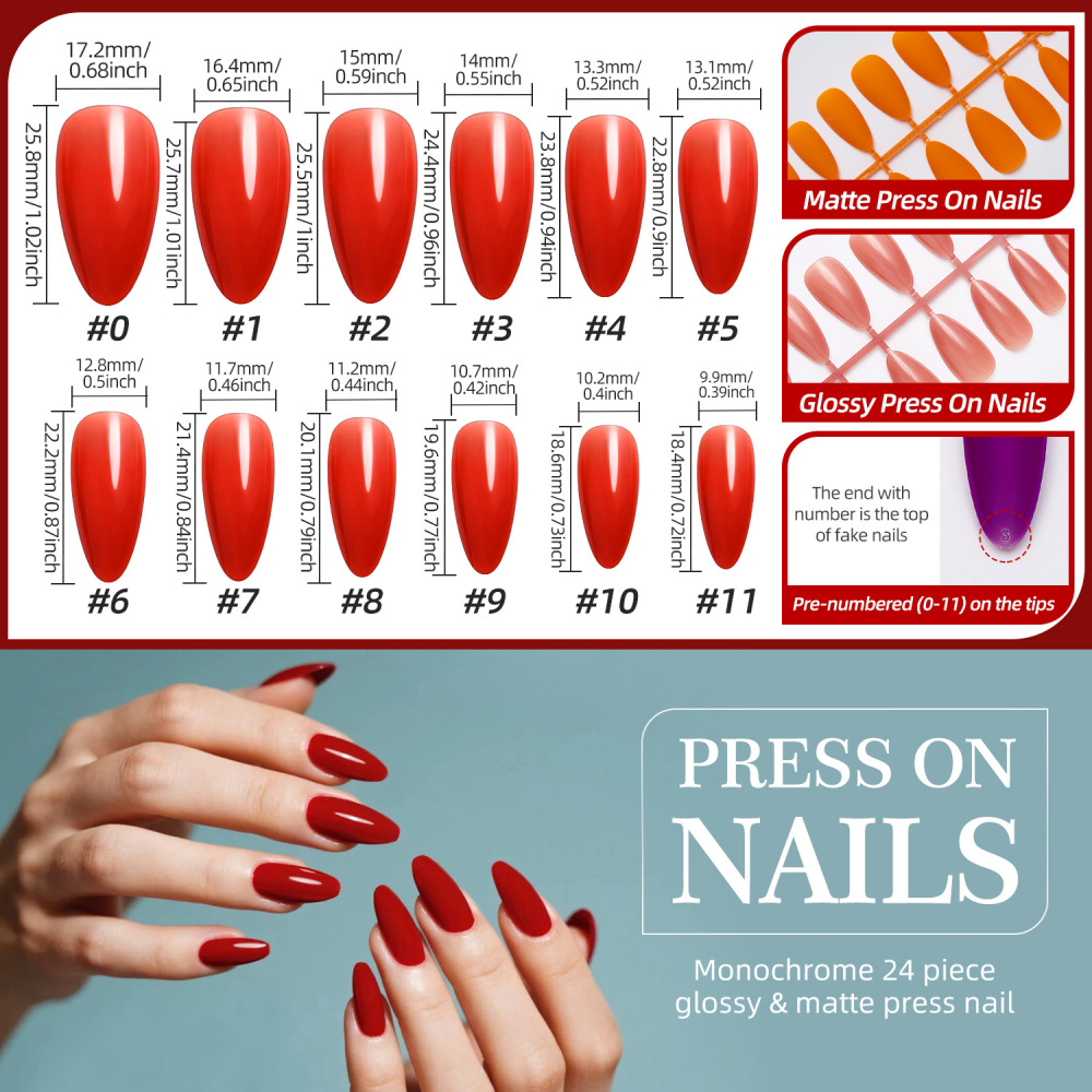 2025 Christmas manicure false nails almond style press-on patches high gloss glitter solid color glossy matte French style