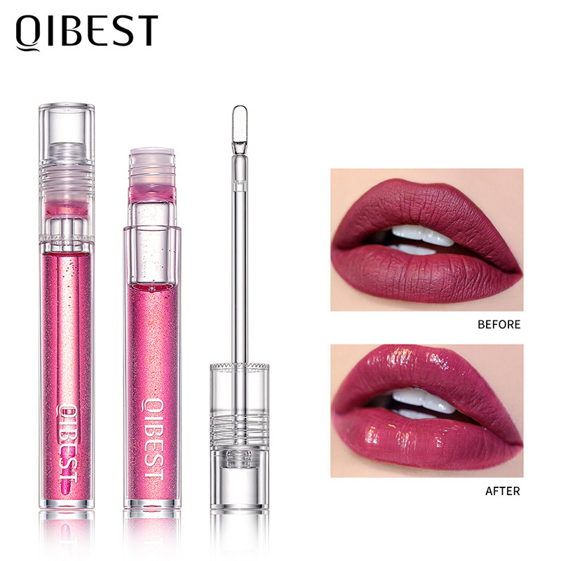 QIBEST Water Gloss Lip Gloss: Moisturizing and hydrating, mirror-like glass lip gloss, natural and three-dimensional, long-lasting, transparent lip color.
