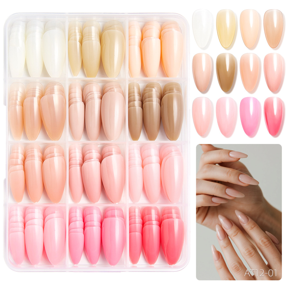 Amazon 24-color boxed adult wearable almond tip nails matte color press-on nail art nails fake nails