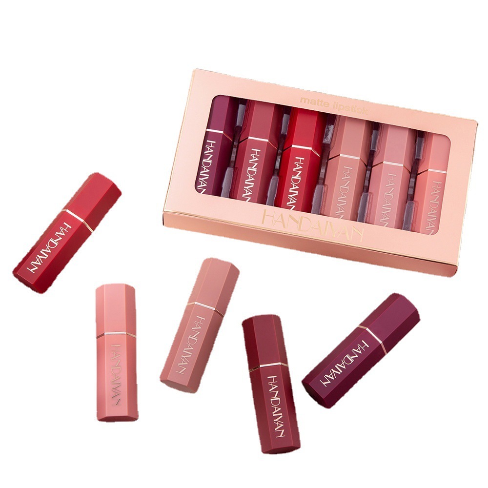 Cross-border matte hexagonal lipstick set, long-lasting waterproof matte lipstick, HANDAIYAN foreign trade lipstick set.