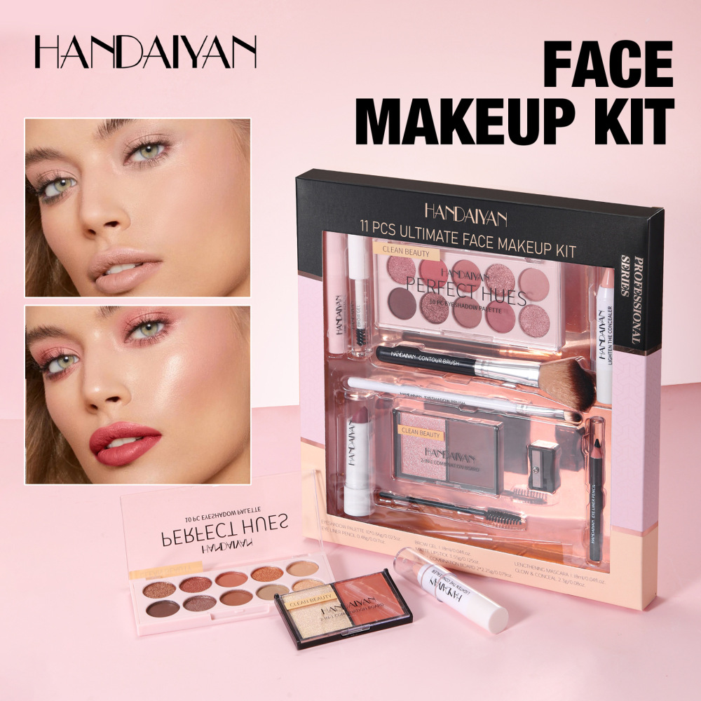 Cross-border makeup set, 11-piece lipstick set, HANDAIYAN cosmetics set, beginner makeup set
