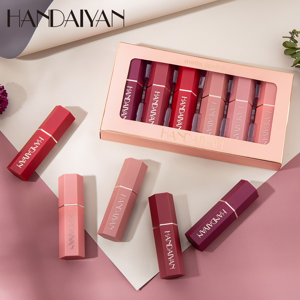 Cross-border matte hexagonal lipstick set, long-lasting waterproof matte lipstick, HANDAIYAN foreign trade lipstick set.