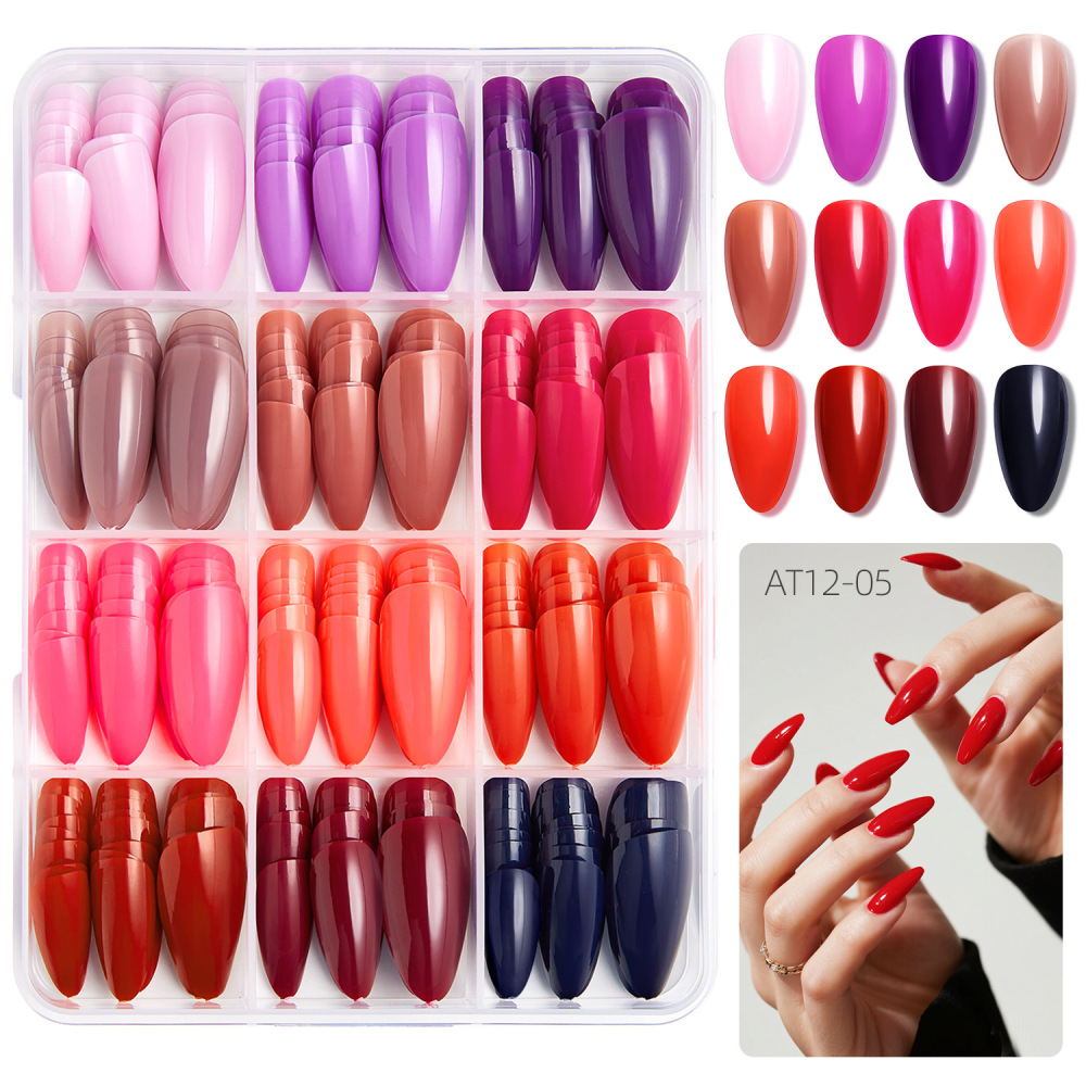 Amazon 24-color boxed adult wearable almond tip nails matte color press-on nail art nails fake nails