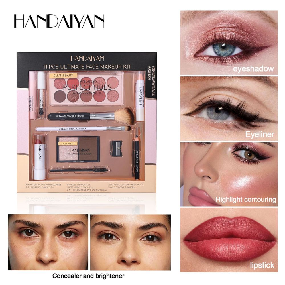 Cross-border makeup set, 11-piece lipstick set, HANDAIYAN cosmetics set, beginner makeup set