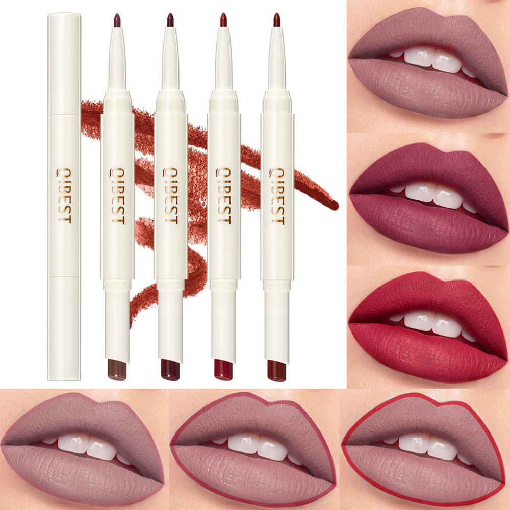 QIBEST Rotating Double-Ended Lipstick/Lip Liner - Matte, Moisturizing, Long-Lasting, Transfer-Free - Single Lipstick Makeup