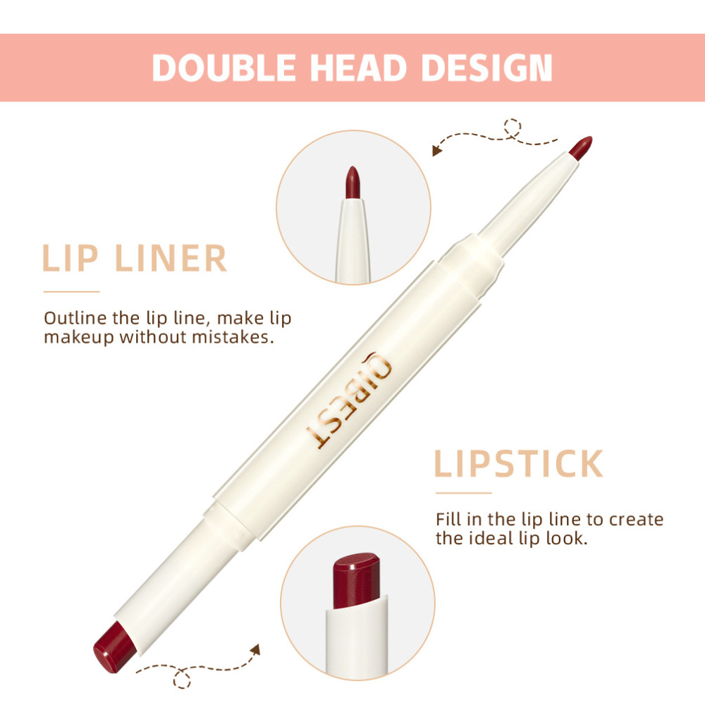 QIBEST Rotating Double-Ended Lipstick/Lip Liner - Matte, Moisturizing, Long-Lasting, Transfer-Free - Single Lipstick Makeup