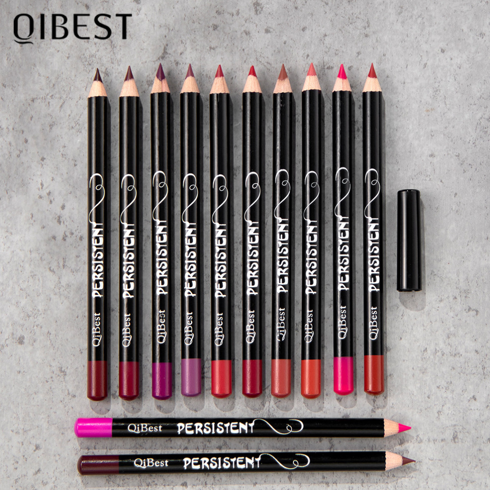 QIBEST Fashion Black Waterproof 12-Color Lipstick - Non-transferable, easy to apply, long-lasting, natural, and three-dimensional lip liner.