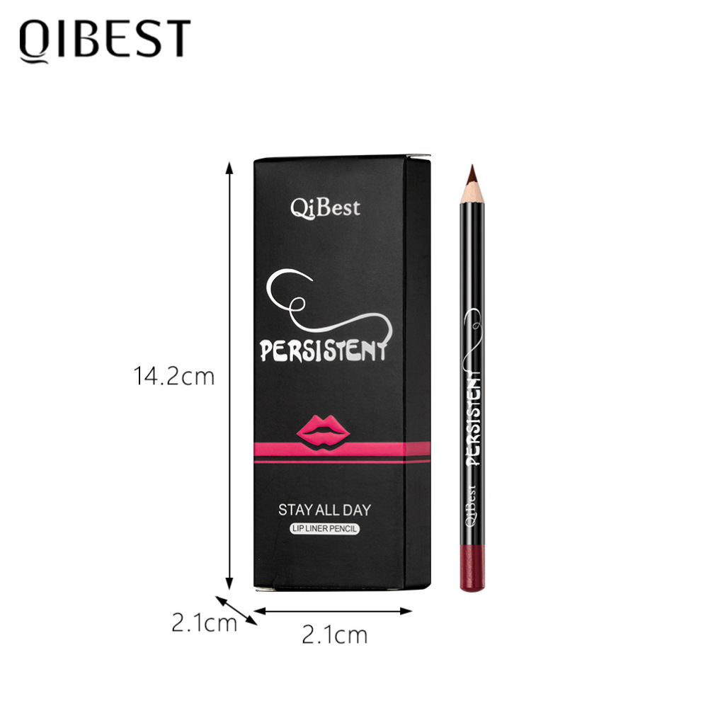 QIBEST Fashion Black Waterproof 12-Color Lipstick - Non-transferable, easy to apply, long-lasting, natural, and three-dimensional lip liner.