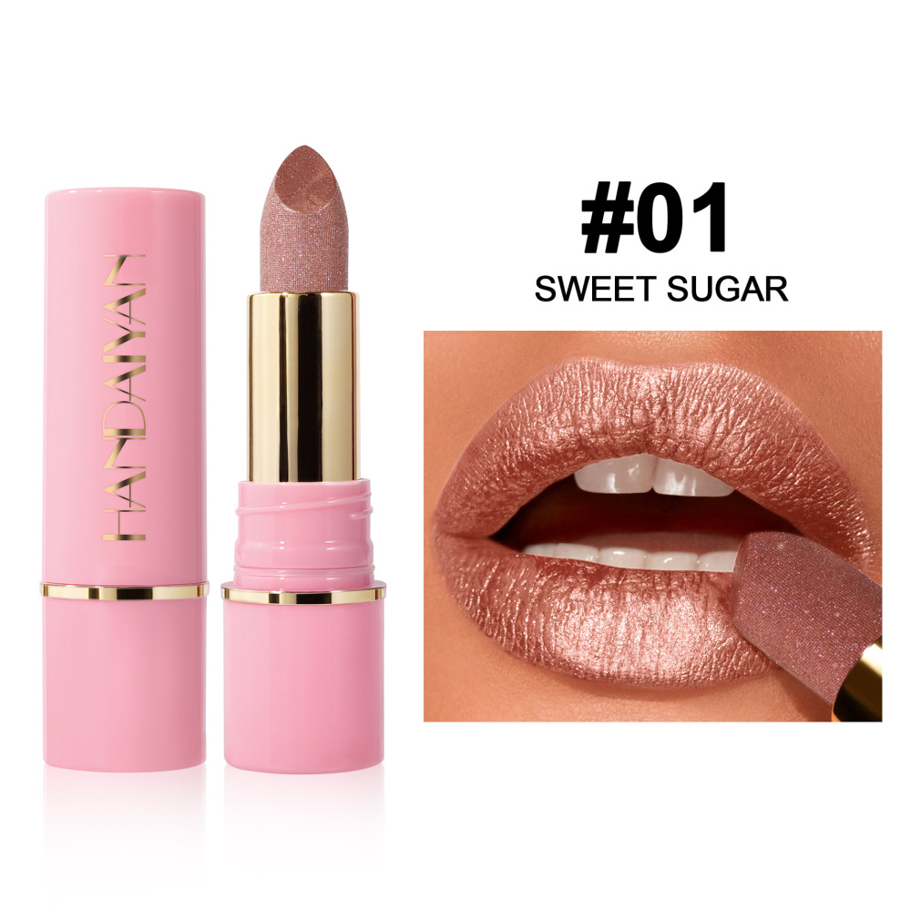 Pearlescent lipsticks in 8 colors, moisturizing and hydrating, handaiyan embossed mesh shimmering lip gloss, cross-border exclusive lipstick.