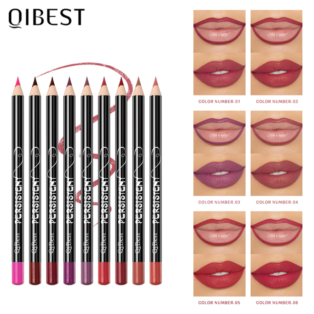 QIBEST Fashion Black Waterproof 12-Color Lipstick - Non-transferable, easy to apply, long-lasting, natural, and three-dimensional lip liner.