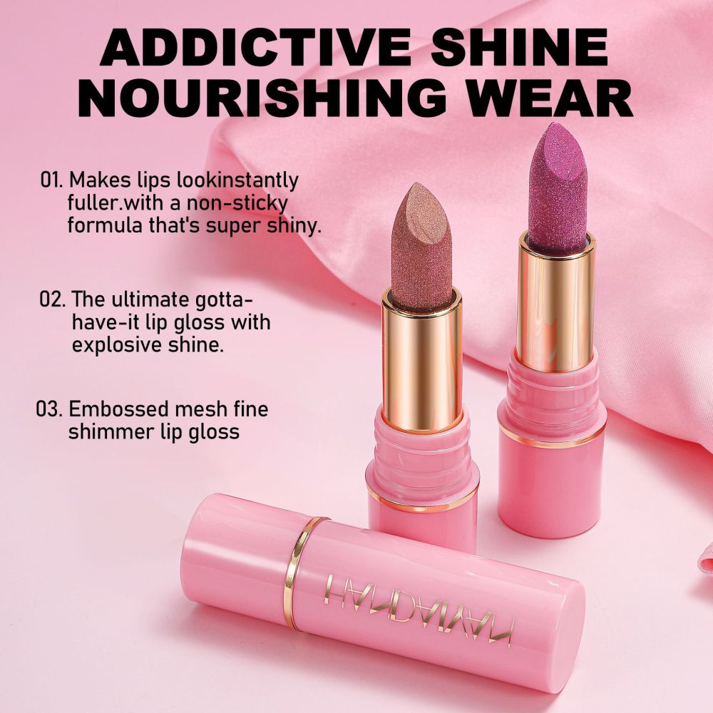 Pearlescent lipsticks in 8 colors, moisturizing and hydrating, handaiyan embossed mesh shimmering lip gloss, cross-border exclusive lipstick.