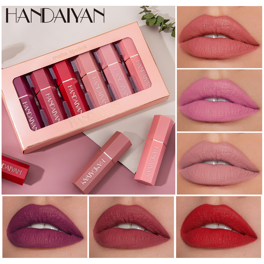 Cross-border matte hexagonal lipstick set, long-lasting waterproof matte lipstick, HANDAIYAN foreign trade lipstick set.