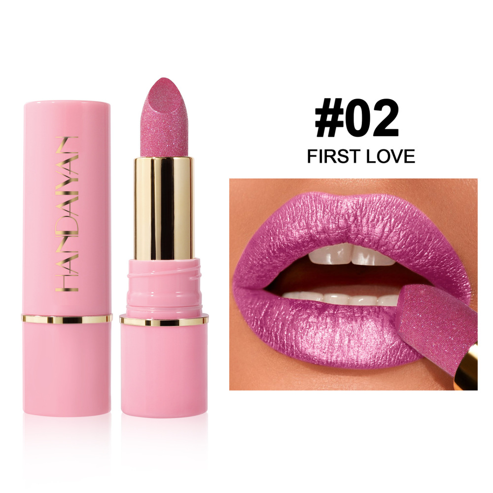 Pearlescent lipsticks in 8 colors, moisturizing and hydrating, handaiyan embossed mesh shimmering lip gloss, cross-border exclusive lipstick.