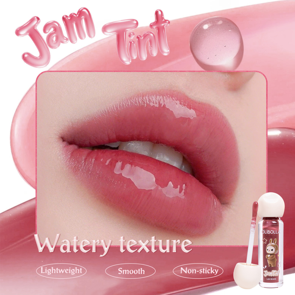 Cross-border best-selling Labubu water-gloss moisturizing lip gloss, long-lasting hydration, doesn't settle into lip lines, easy to apply, water-gloss moisturizing lip glaze