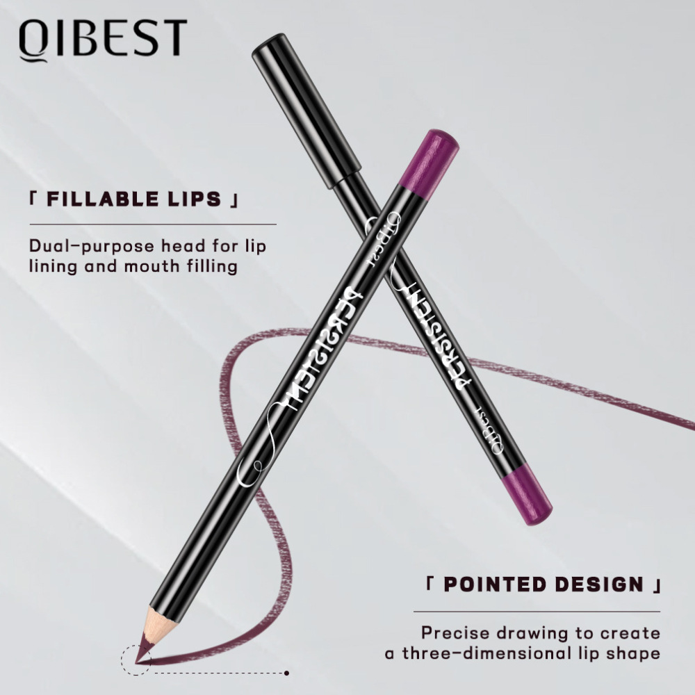 QIBEST Fashion Black Waterproof 12-Color Lipstick - Non-transferable, easy to apply, long-lasting, natural, and three-dimensional lip liner.